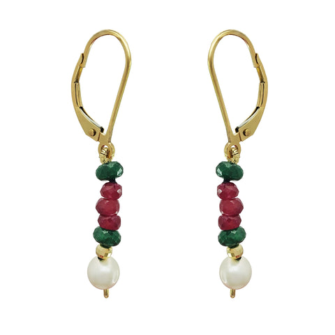 Earrings Mujer Oro 14K Oro Esmeralda Rubi Perla