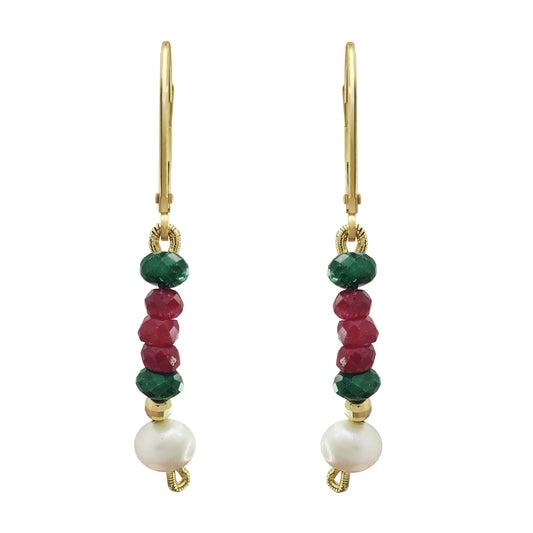 Earrings Mujer Oro 14K Oro Esmeralda Rubi Perla