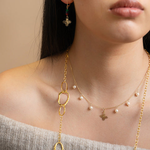 Collar Mujer Oro 14K Oro Aurora Mariposa Perla