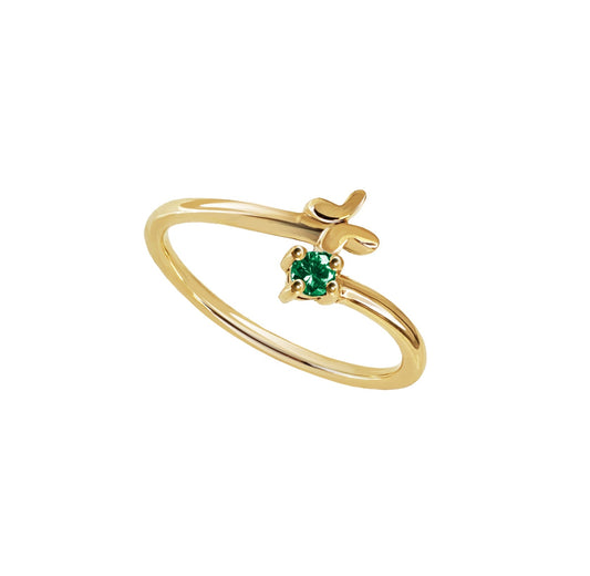 Anillo Mujer Oro 14K Oro Cruzado Mariposa Esmeralda