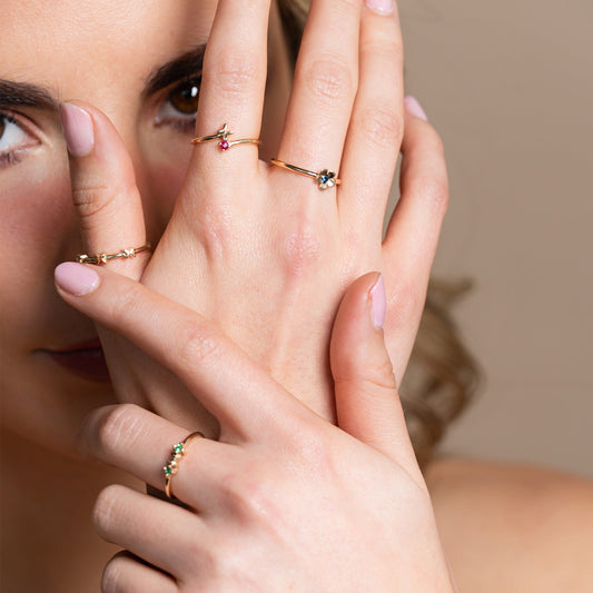 Anillo Mujer Oro 14K Oro Cruzado Mariposa Rubi