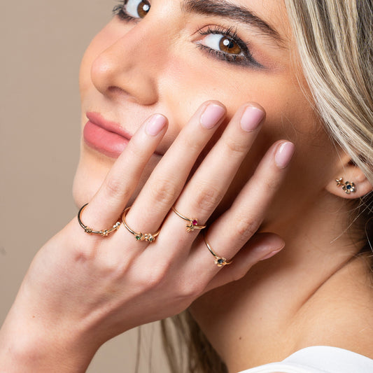Anillo Mujer Oro 14K Oro Mariposa Esmeralda