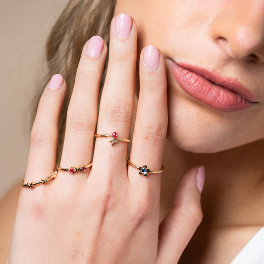 Anillo Mujer Oro 14K Oro Mariposa Rubi
