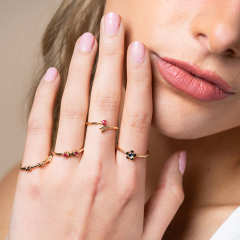 Anillo Mujer Oro 14K Oro Mariposa Rubi