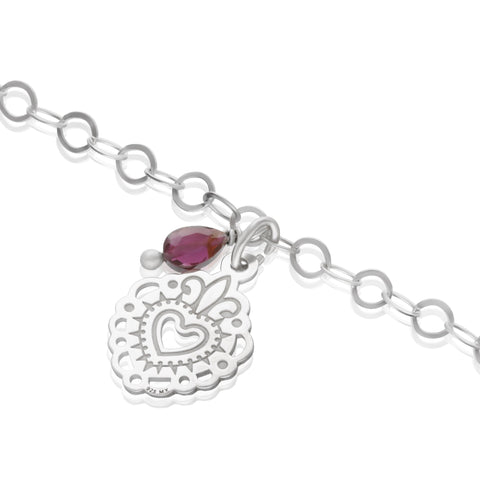 Bracelet 925 Silver Women Milagritos Heart Garnet Anamora by Tanya Moss