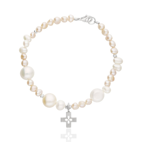 Bracelet 925 Silver Women Religioso Cross Pearls Anamora by Tanya Moss