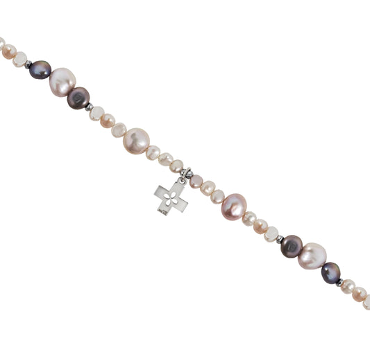 Bracelet 925 Silver Women Religioso Cross Pearls Pink Anamora by Tanya Moss