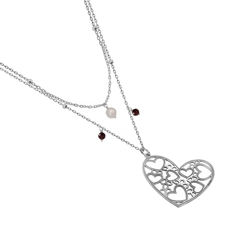 Collar Mujer Plata 925 Deseos Corazon Granate Cuarzo Rosa Anamora por Tanya Moss