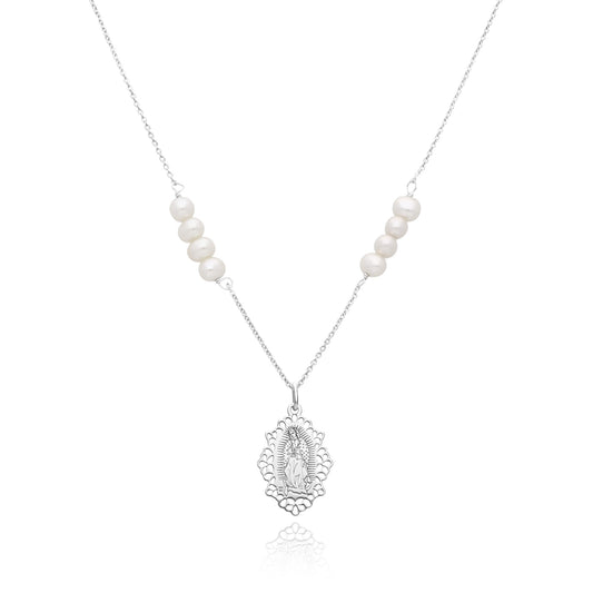 Pendant 925 Silver Women Religioso Virgin Guadalupe Pearls Anamora by Tanya Moss