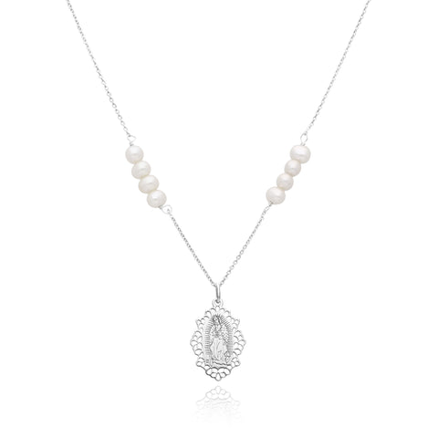 Pendant 925 Silver Women Religioso Virgin Guadalupe Pearls Anamora by Tanya Moss