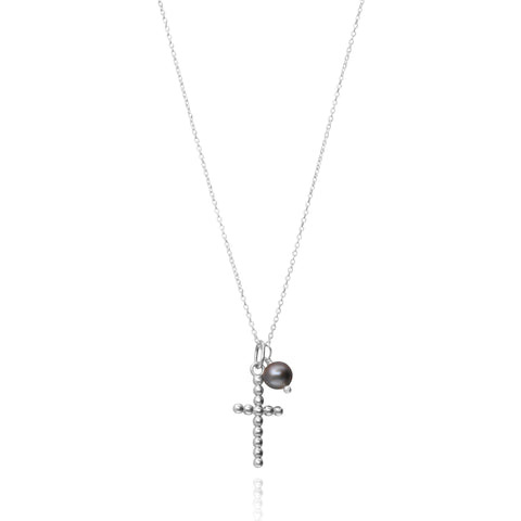 Pendant 925 Silver Women Religioso Cross Burbujas Pearls Anamora by Tanya Moss
