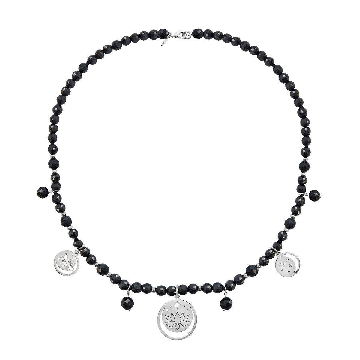 Necklace 925 Silver Women Magia 3 Charms Lunas Agata Negra