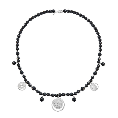 Necklace 925 Silver Women Magia 3 Charms Lunas Agata Negra