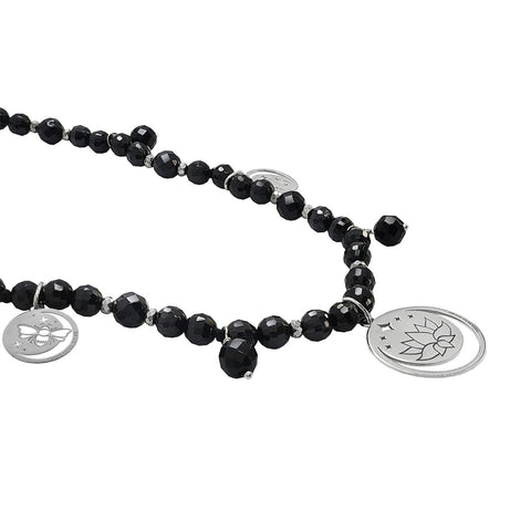Necklace 925 Silver Women Magia 3 Charms Lunas Agata Negra