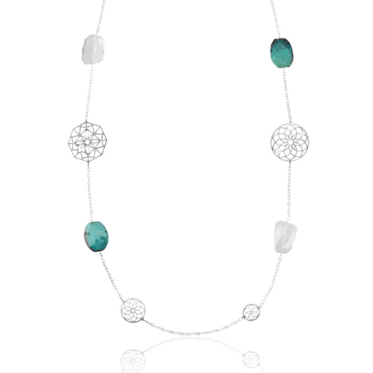 Necklace 925 Silver Women Atrapasuenos Long Quartz / Turquoise