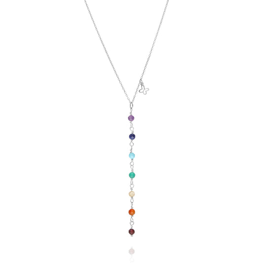 Necklace Lariat 925 Silver Women Chakras Butterfly 7 Piedras
