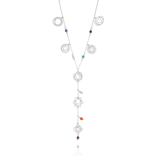 Necklace Lariat 925 Silver Women Chakras 7 Charms / 7 Piedras