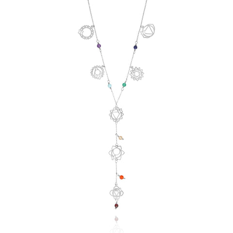 Necklace Lariat 925 Silver Women Chakras 7 Charms / 7 Piedras