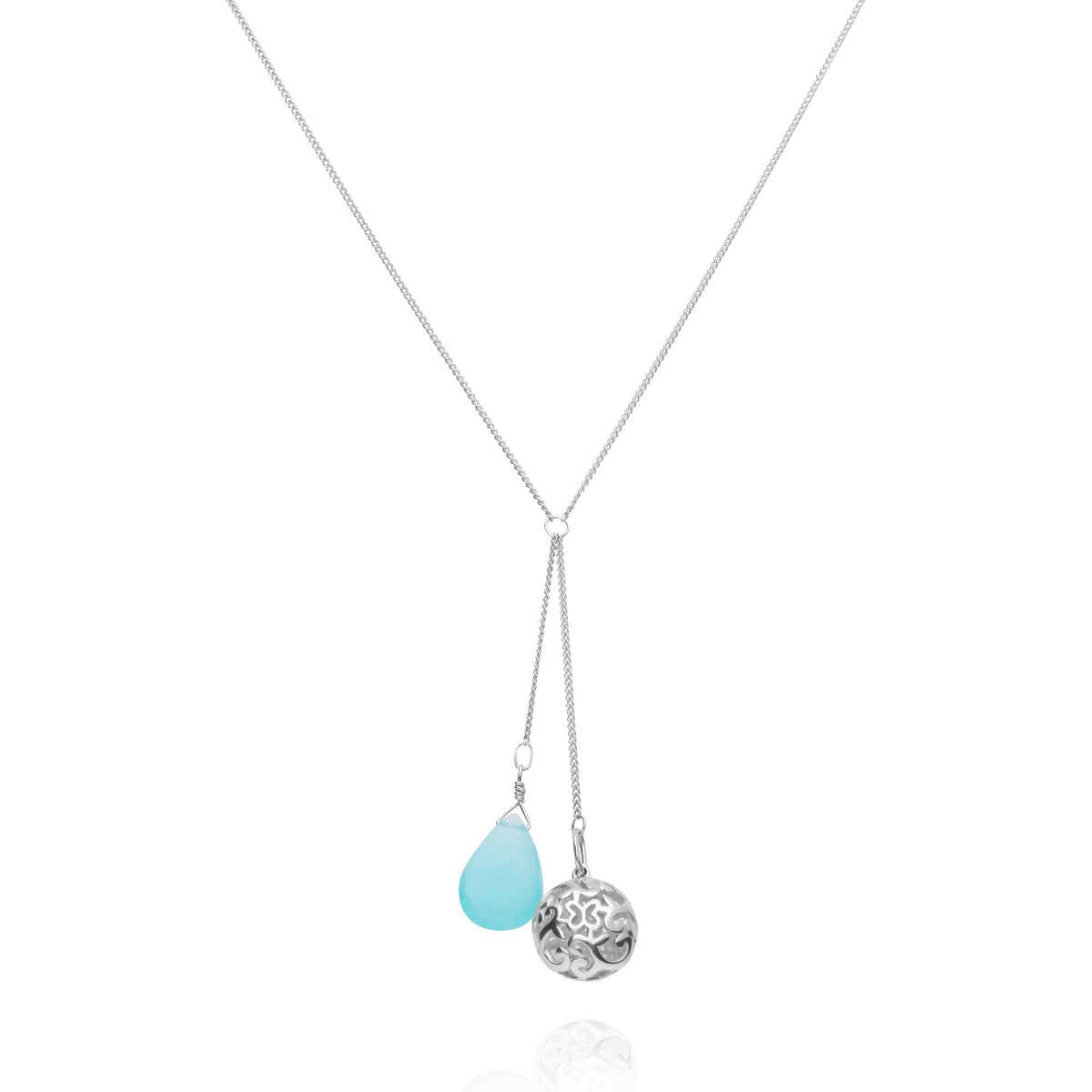 Necklace Lariat 925 Silver Women Elia Sphere Chalcedony