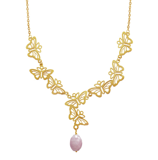 Necklace 925 Silver Women Encanto 8 Butterflies Kunzite Oval Gold