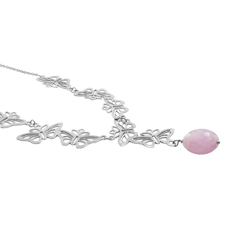Necklace 925 Silver Women Encanto 8 Butterflies Kunzite Oval