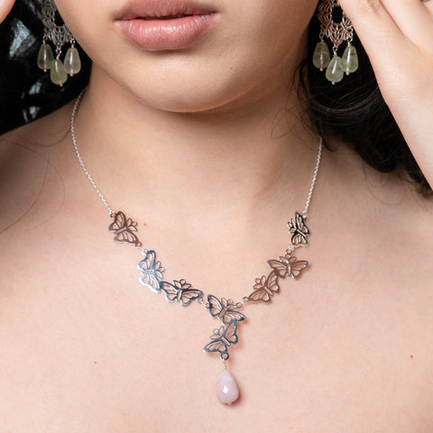 Necklace 925 Silver Women Encanto 8 Butterflies Kunzite Oval