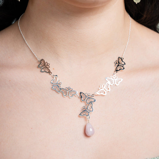 Necklace 925 Silver Women Encanto 8 Butterflies Kunzite Oval