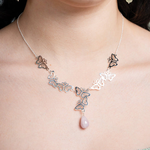 Necklace 925 Silver Women Encanto 8 Butterflies Kunzite Oval