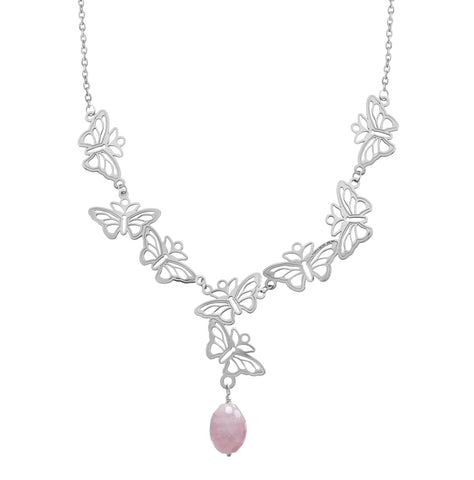 Necklace 925 Silver Women Encanto 8 Butterflies Kunzite Oval