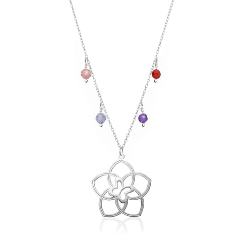 Pendant 925 Silver Women Joy 5 Flower Petals Zirconia