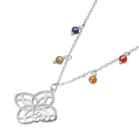 Pendant 925 Silver Women Joy 4 Flower Petals Zirconia