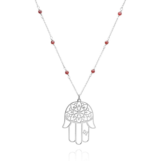 Pendant 925 Silver Women Zen Hand Garnet