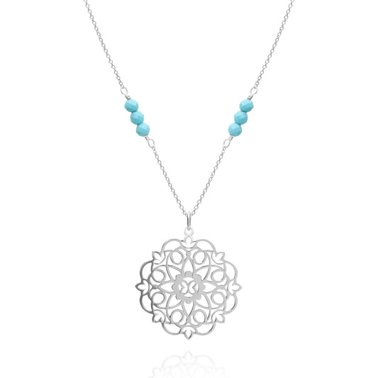 Pendant 925 Silver Women Zen Mandala Turquoise
