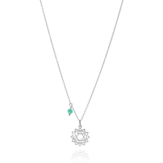 Pendant 925 Silver Women Chakras Heart Green Agate