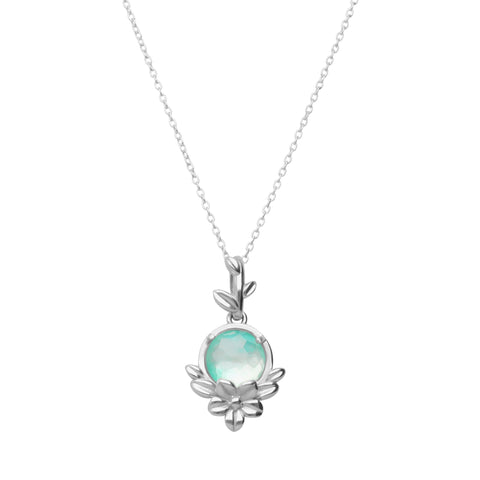 Pendant 925 Silver Women Mensaje Amor Flower Leaves Madreperla Verde