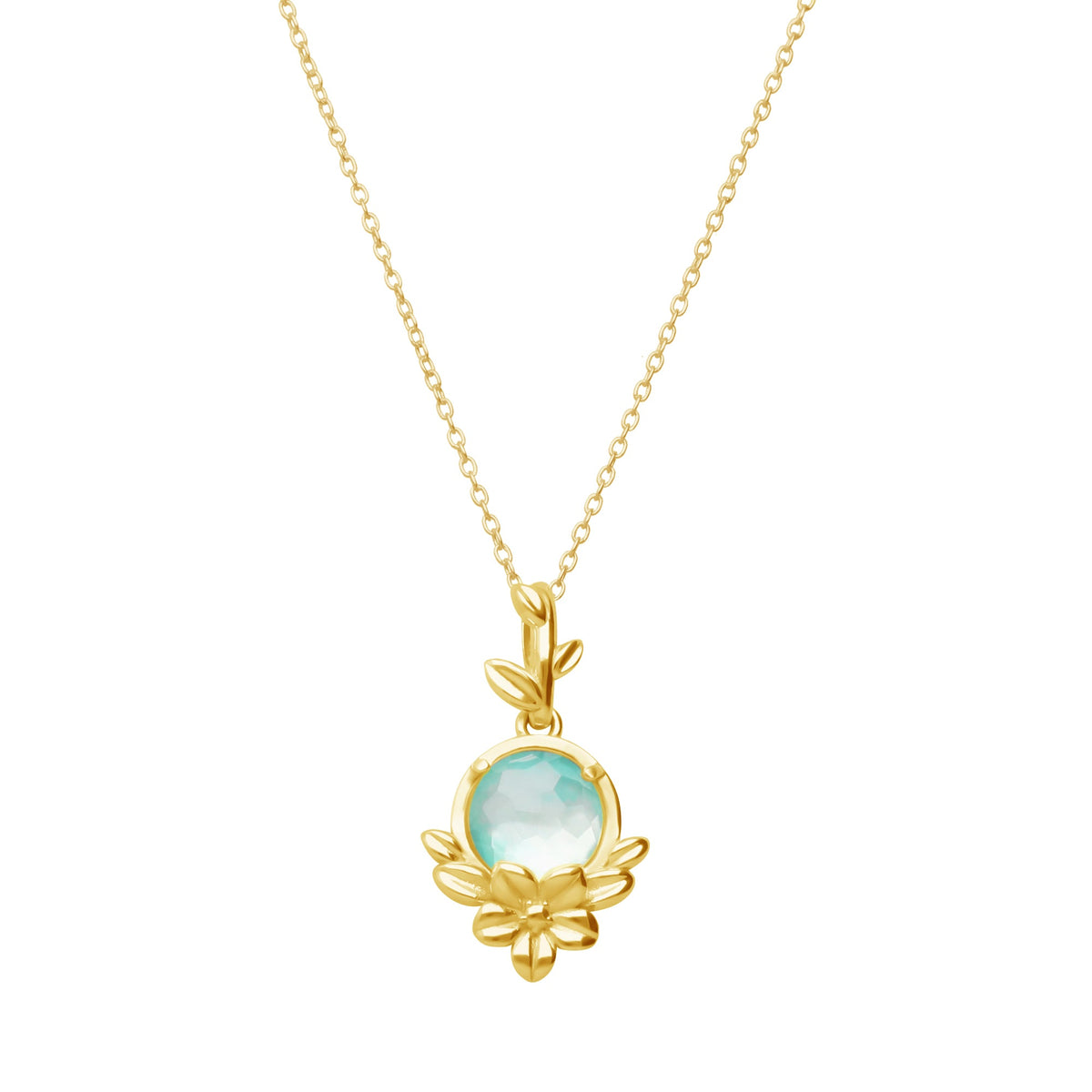 Pendant 925 Silver Women Mensaje Amor Flower Leaves Madreperla Verde Gold