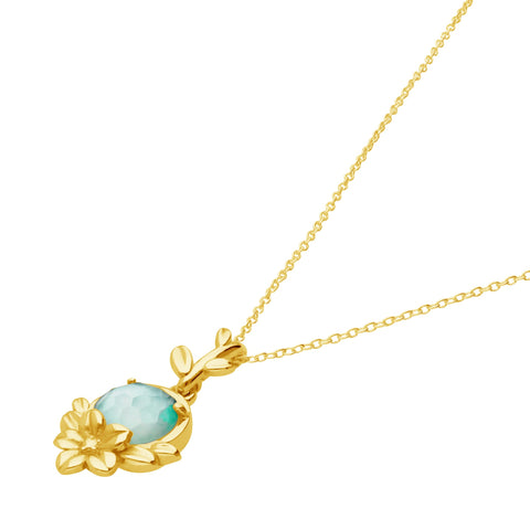 Pendant 925 Silver Women Mensaje Amor Flower Leaves Madreperla Verde Gold