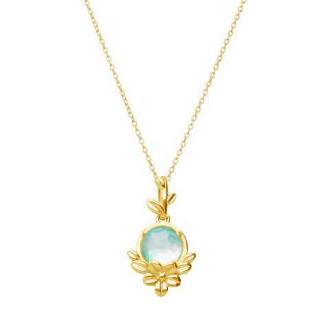 Pendant 925 Silver Women Mensaje Amor Flower Leaves Madreperla Verde Gold