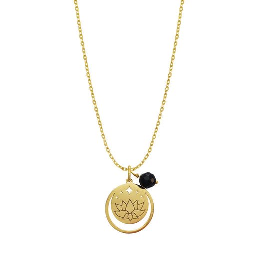 Pendant 925 Silver Women Magia Luna Loto Agata Negra Dorado