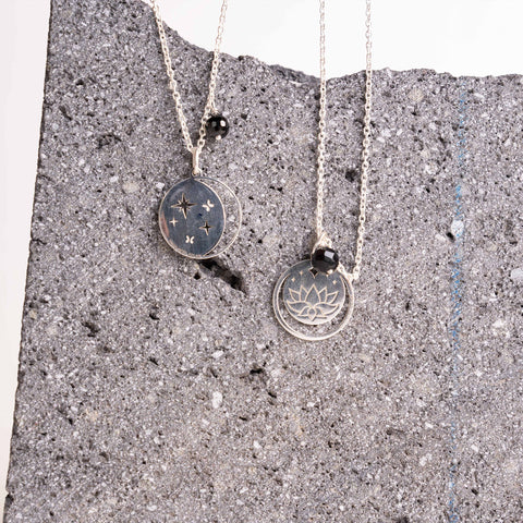 Pendant 925 Silver Women Magia Luna Loto Agata Negra