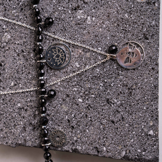 Pendant 925 Silver Women Magia Luna Prosperidad Agata Negra