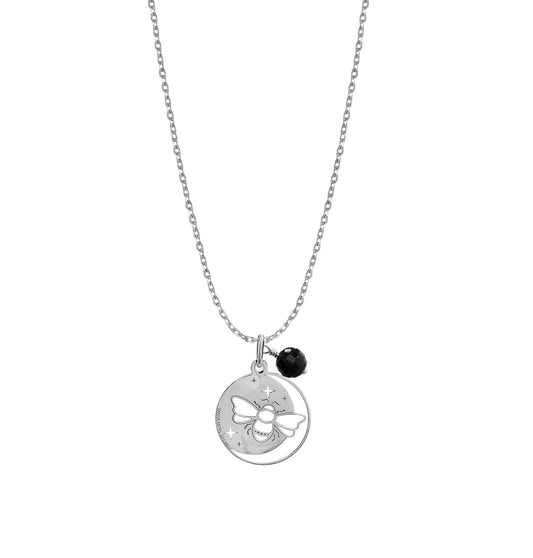 Pendant 925 Silver Women Magia Luna Prosperidad Agata Negra