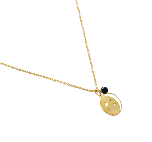 Pendant 925 Silver Women Magia Luna Cosmos Agata Negra Dorado