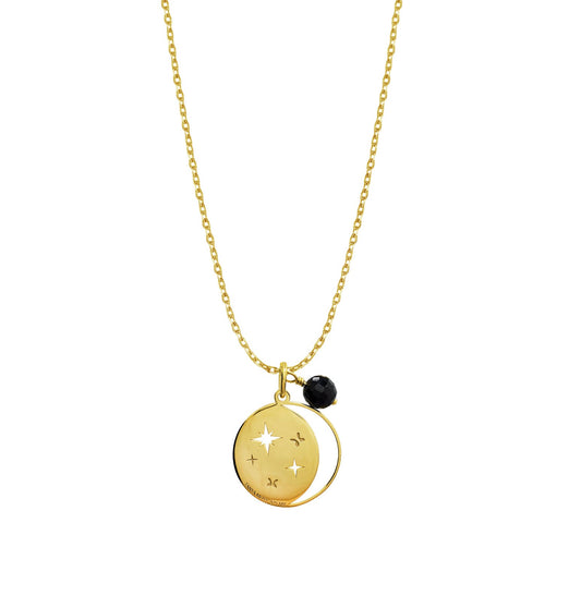 Pendant 925 Silver Women Magia Luna Cosmos Agata Negra Dorado