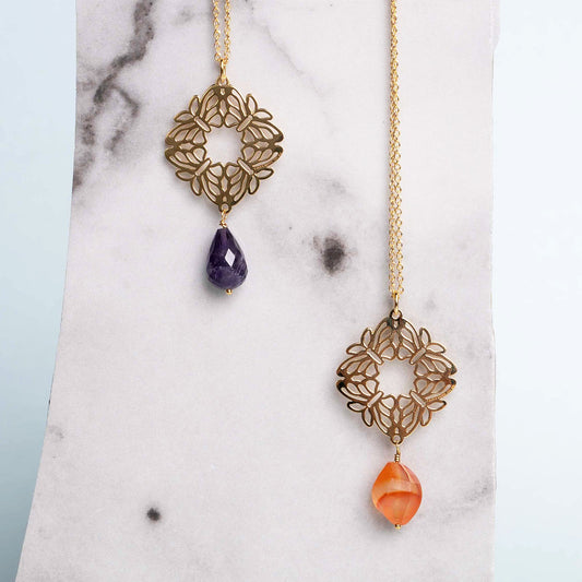 Pendant 925 Silver Women Encanto 4 Butterflies Amethyst Gold