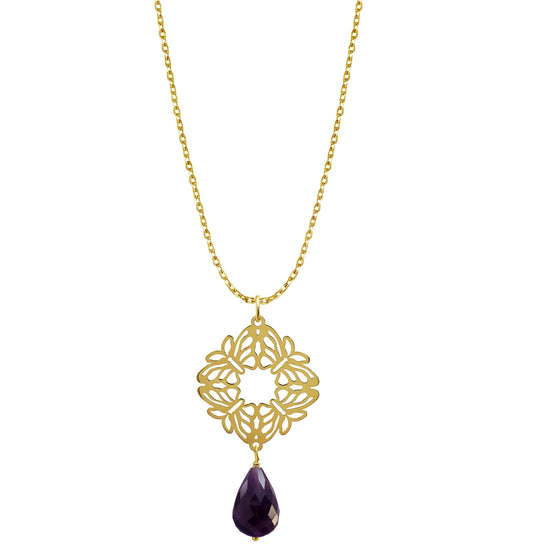 Pendant 925 Silver Women Encanto 4 Butterflies Amethyst Gold