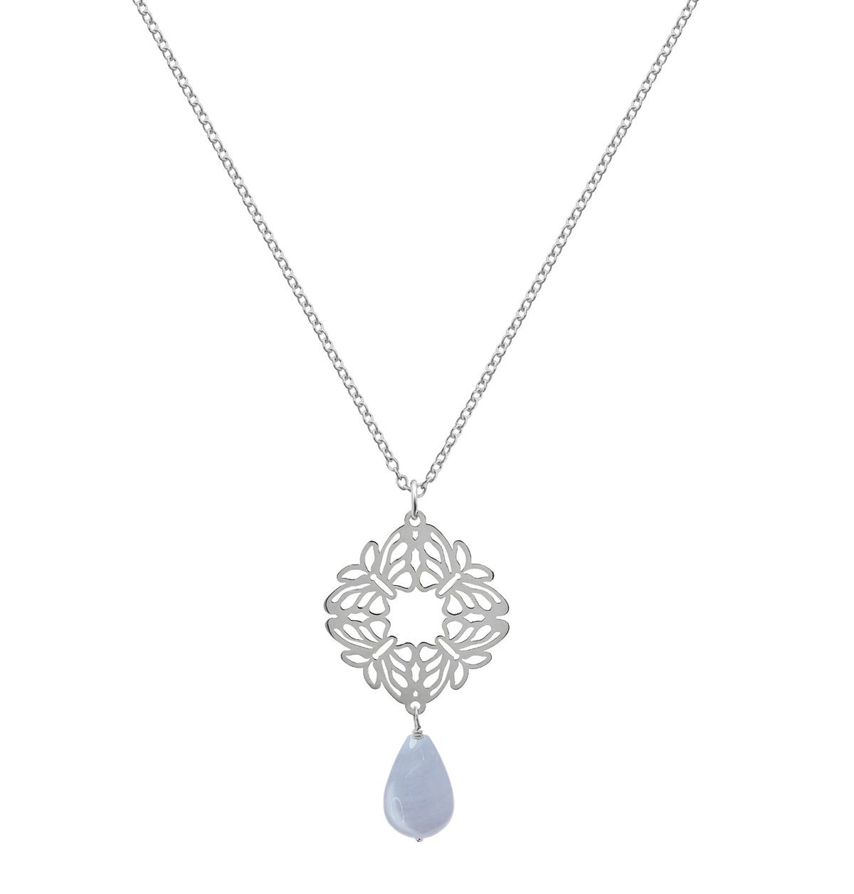 Pendant 925 Silver Women Encanto 4 Butterflies Blue Agate