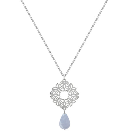 Pendant 925 Silver Women Encanto 4 Butterflies Blue Agate