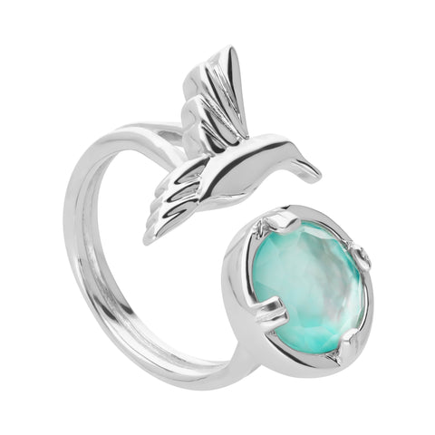 Anillo Mensaje Amor Colibri Madreperla Verde